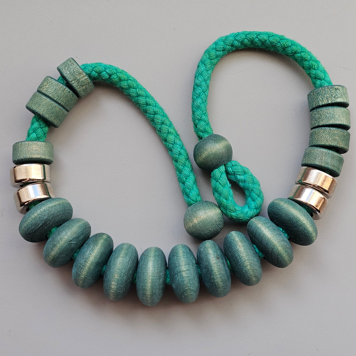 Vintage 1980s 1990s Aarikka Finland Rimini Green Wooden Beaded Necklace