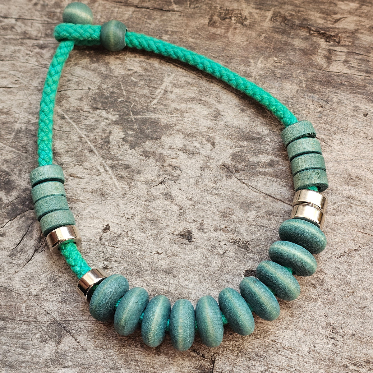 Vintage 1980s 1990s Aarikka Finland Rimini Green Wooden Beaded Necklace