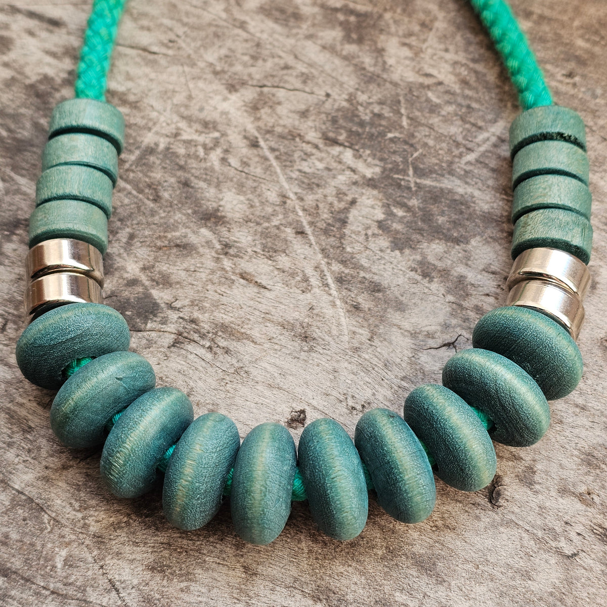 Vintage 1980s 1990s Aarikka Finland Rimini Green Wooden Beaded Necklace
