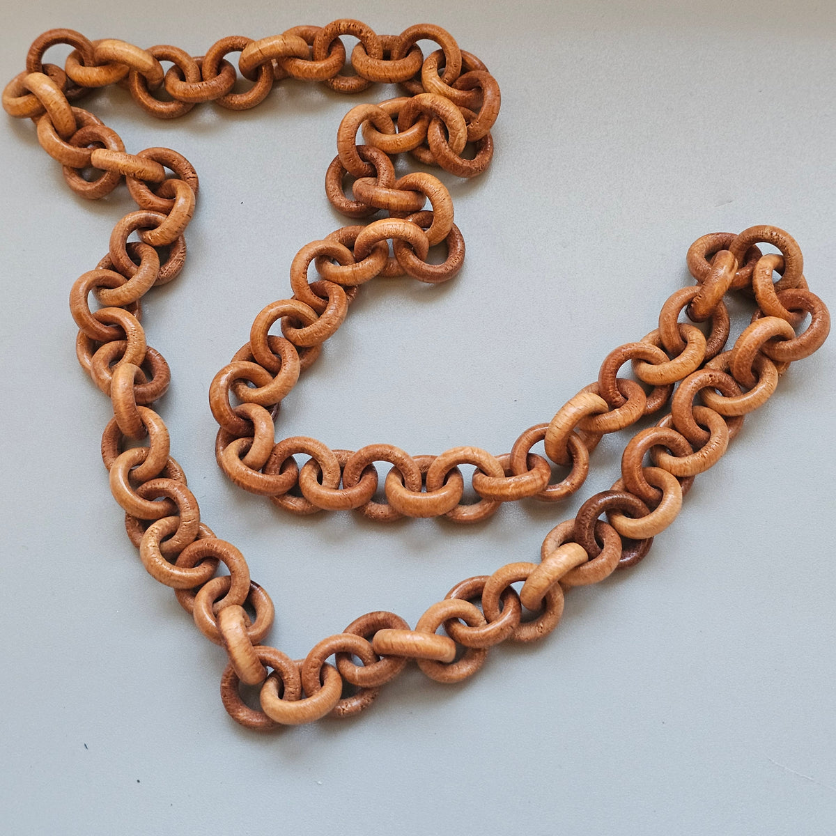 Vintage Carved Interlocking Lacquered Wooden Chain Necklace