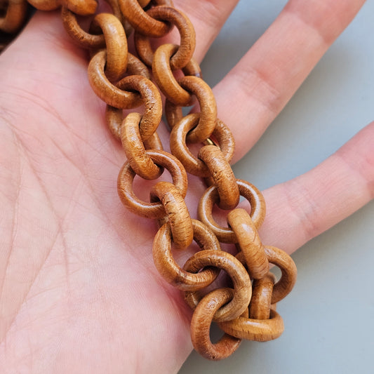 Vintage Carved Interlocking Lacquered Wooden Chain Necklace