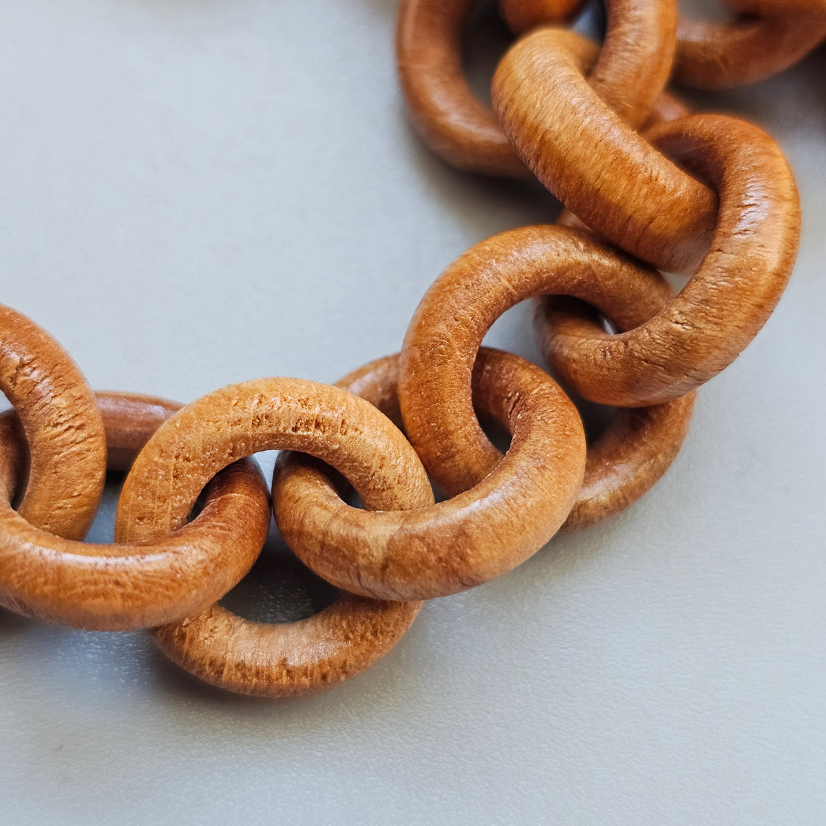 Vintage Carved Interlocking Lacquered Wooden Chain Necklace