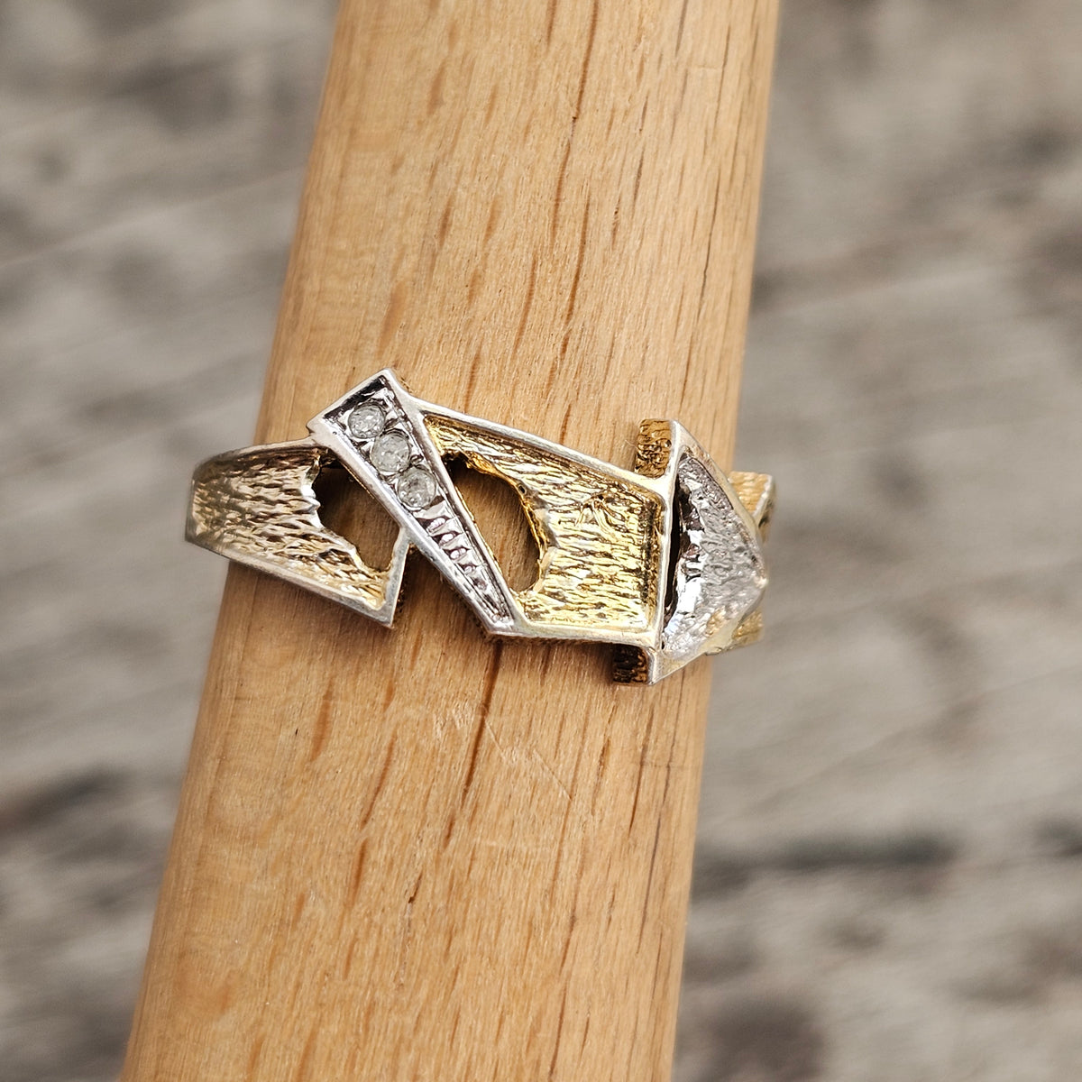 Contemporary Finnish Sterling Silver Diamond Ring Gold Plate Detail