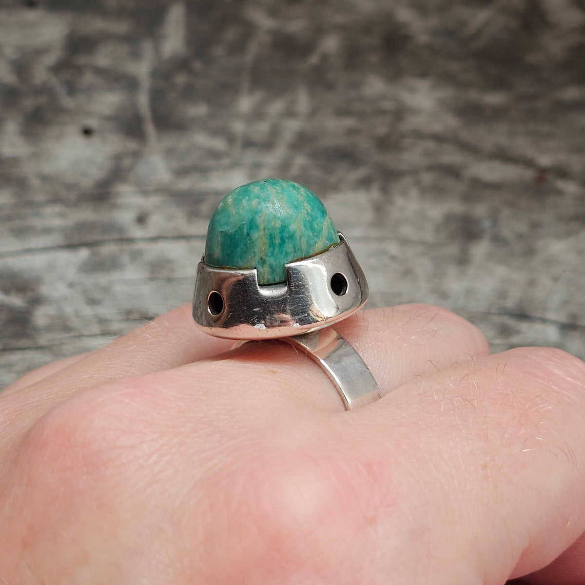 Vintage 1960s Martti Viikinniemi Finnish Silver Amazonite Ring 1966