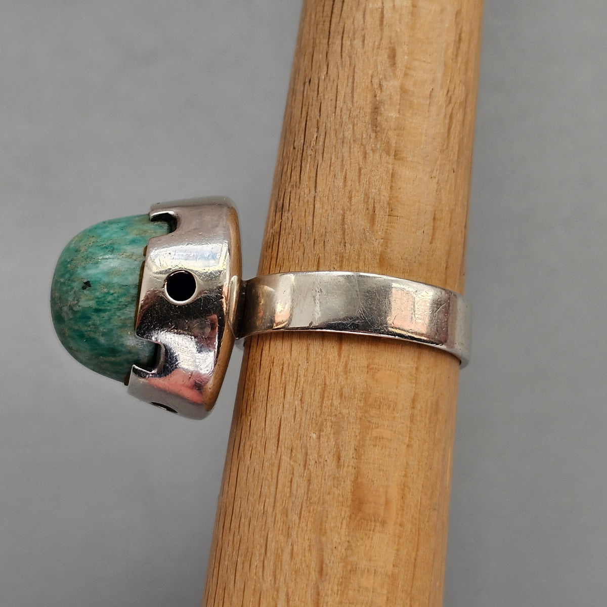 Vintage 1960s Martti Viikinniemi Finnish Silver Amazonite Ring 1966