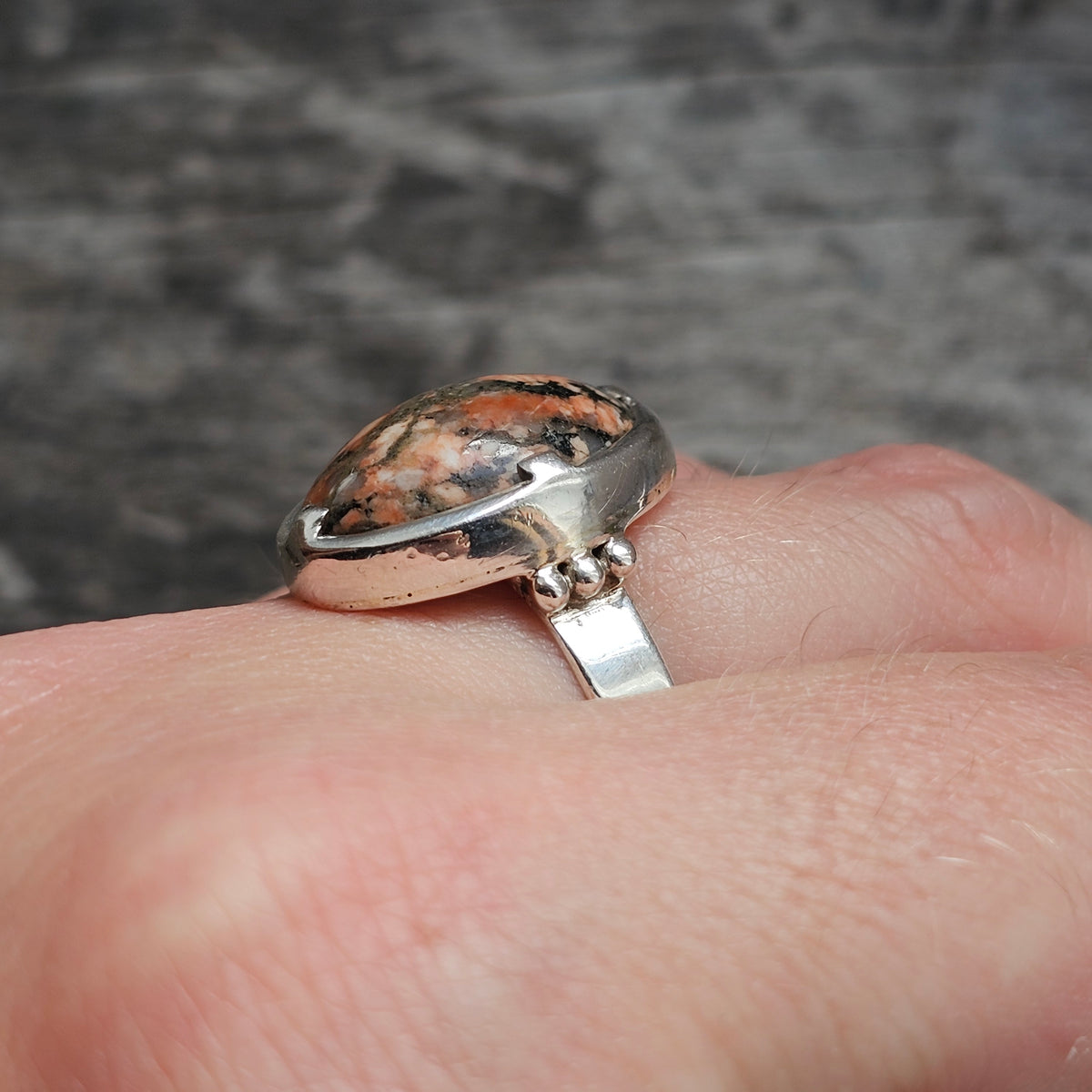 Vintage Nordic Silver Granite Modernist Ring