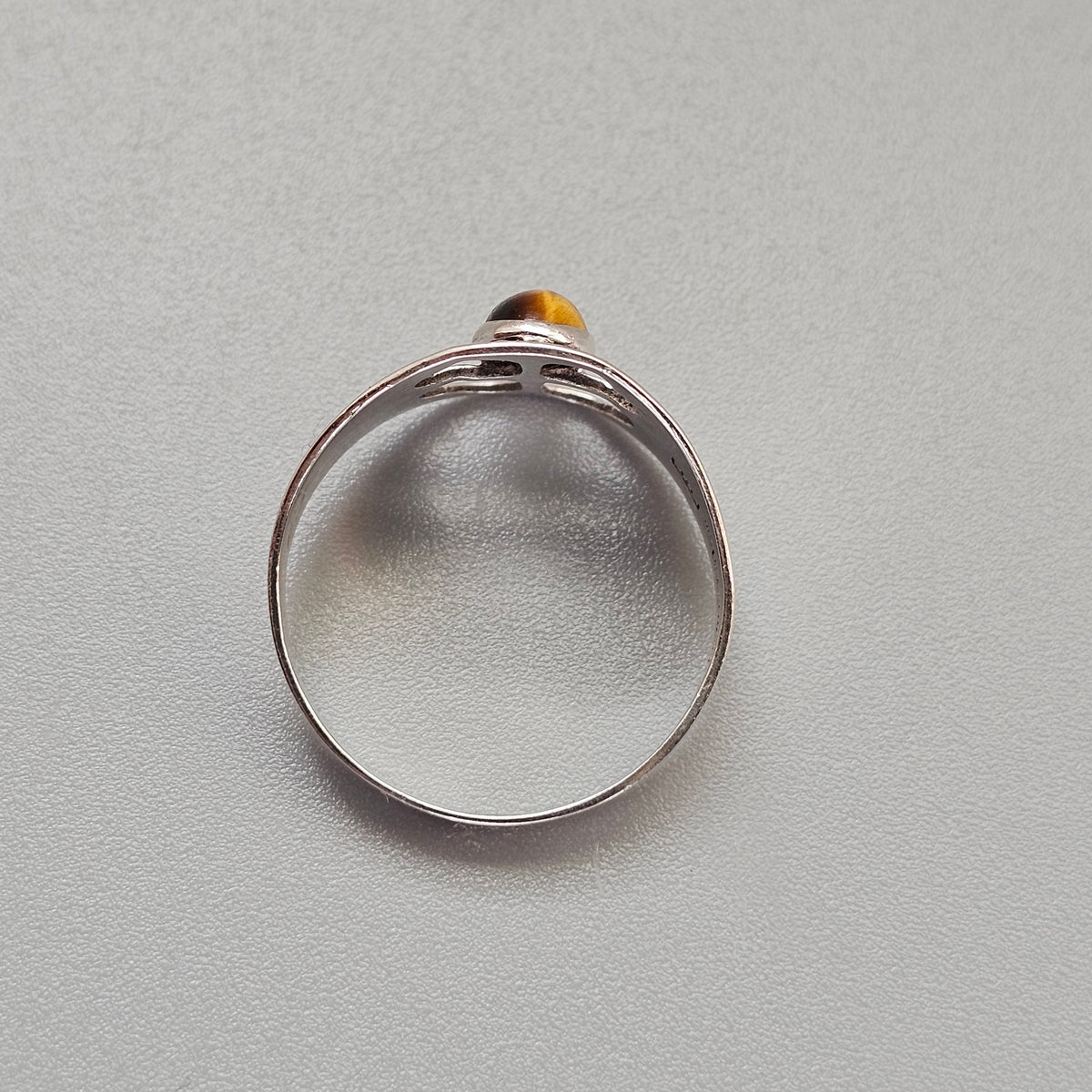 Vintage 1960s Turun Hopea Finnish Silver Tiger's Eye Clover Ring 1962