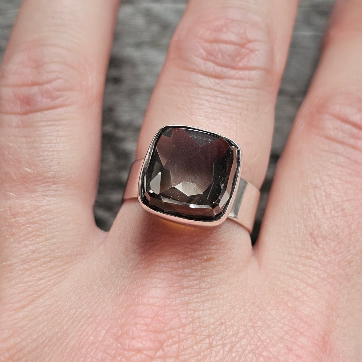 Vintage Modernist German Silver Smoky Quartz Modernist Ring