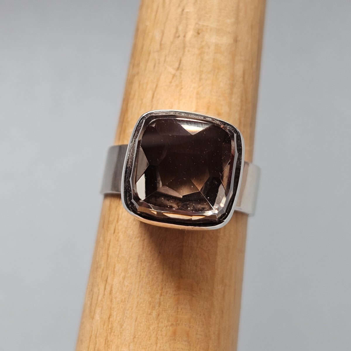 Vintage Modernist German Silver Smoky Quartz Modernist Ring