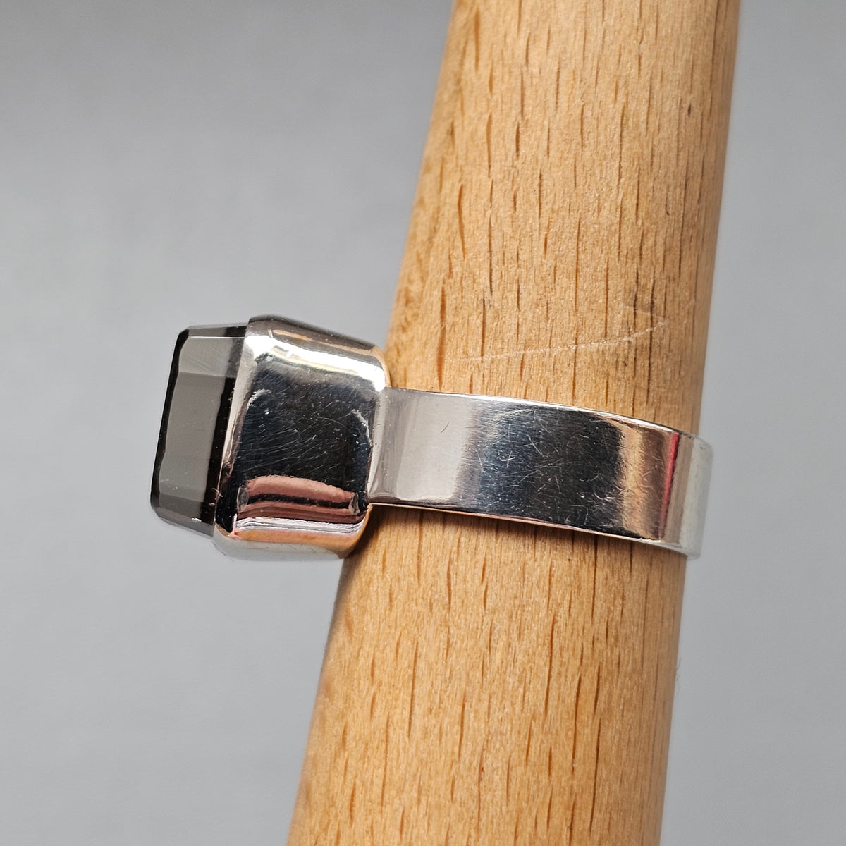 Vintage Modernist German Silver Smoky Quartz Modernist Ring