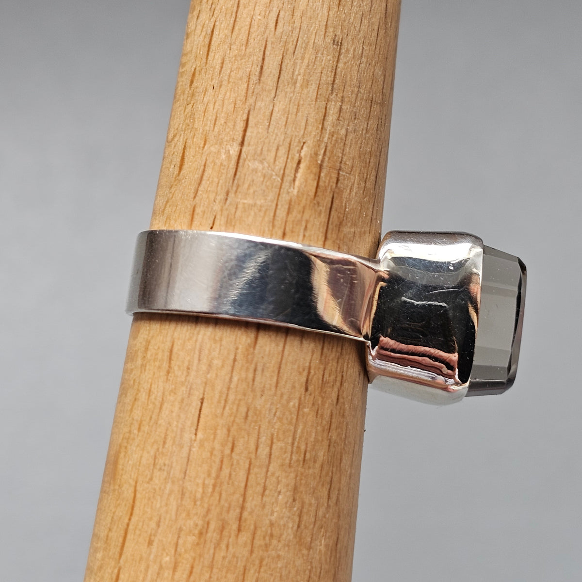 Vintage Modernist German Silver Smoky Quartz Modernist Ring