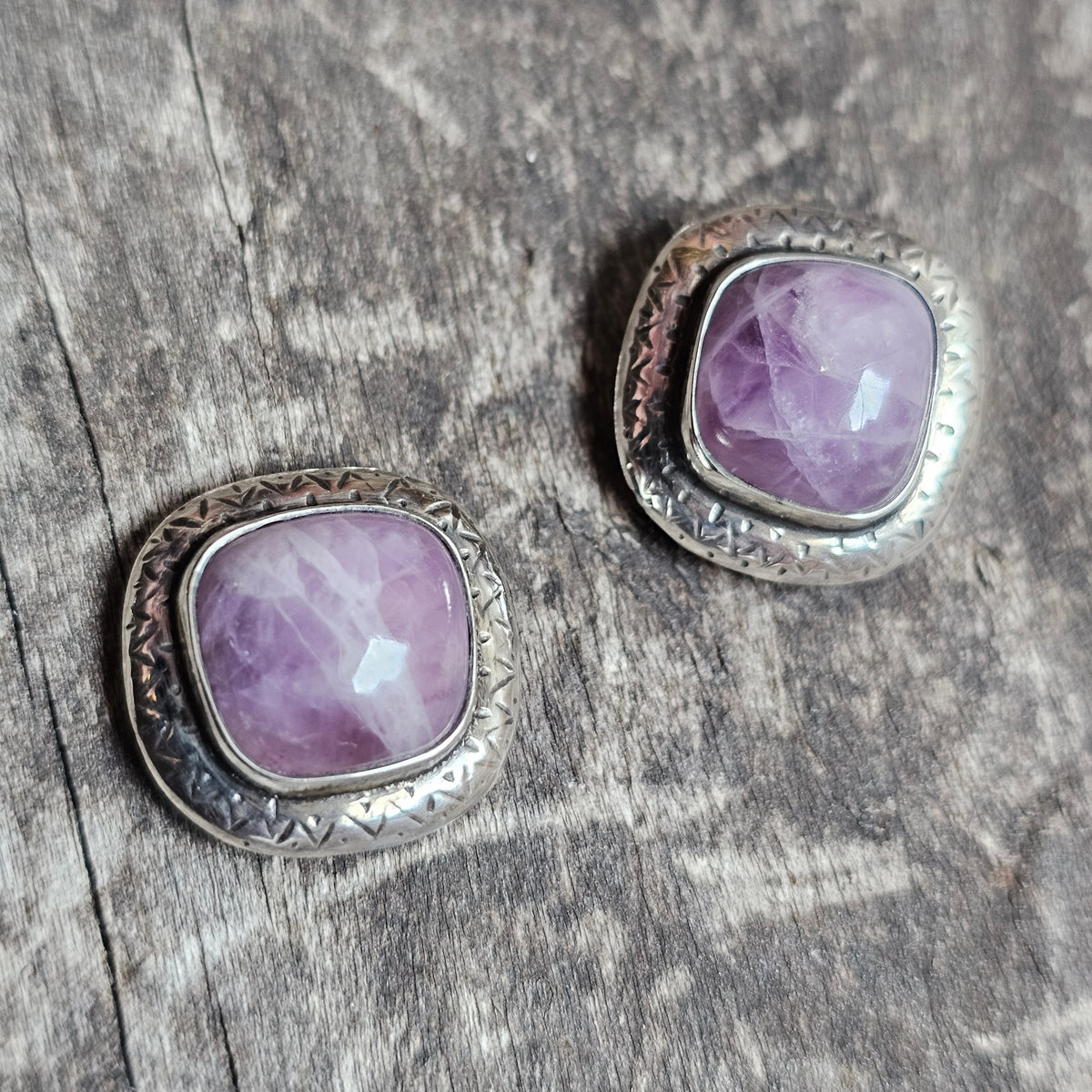 Vintage 1950s Kääty Oy Finnish Silver Amethyst Modernist Stud Earrings