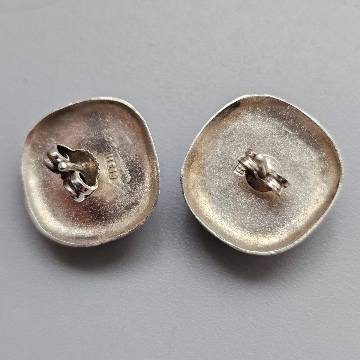 Vintage 1950s Kääty Oy Finnish Silver Amethyst Modernist Stud Earrings
