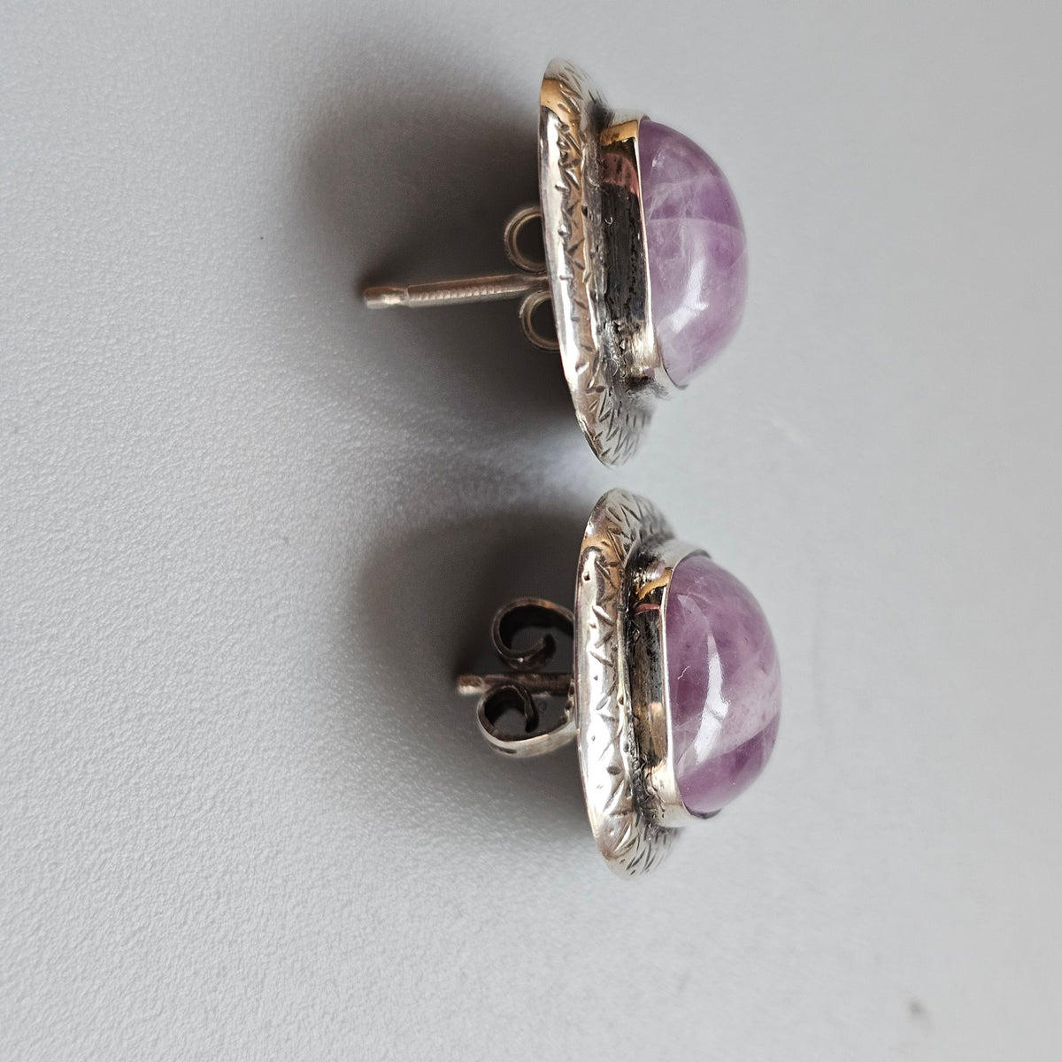 Vintage 1950s Kääty Oy Finnish Silver Amethyst Modernist Stud Earrings