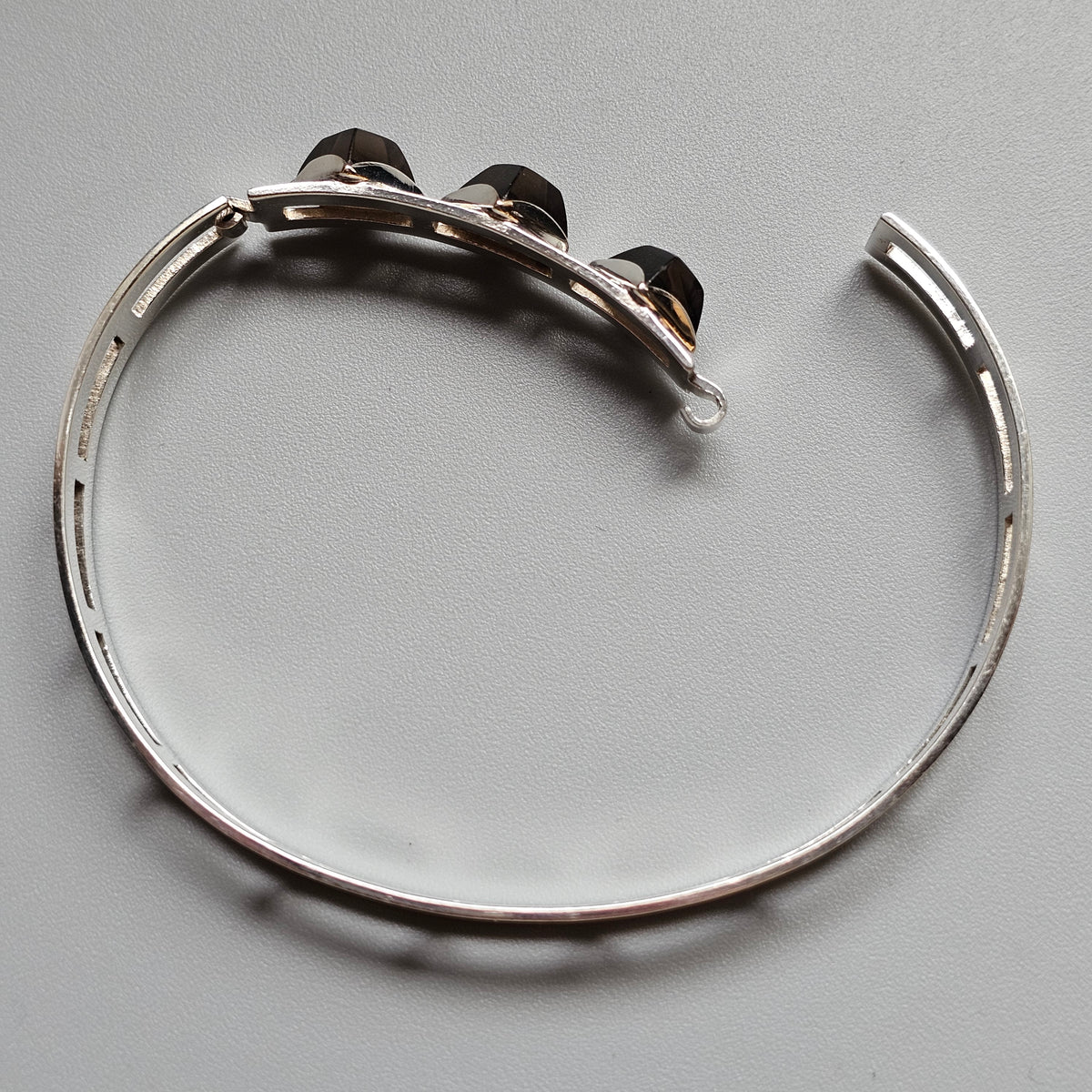 Vintage 1960s Turun Hopea Finnish Silver Smoky Quartz Modernist Bangle 1966