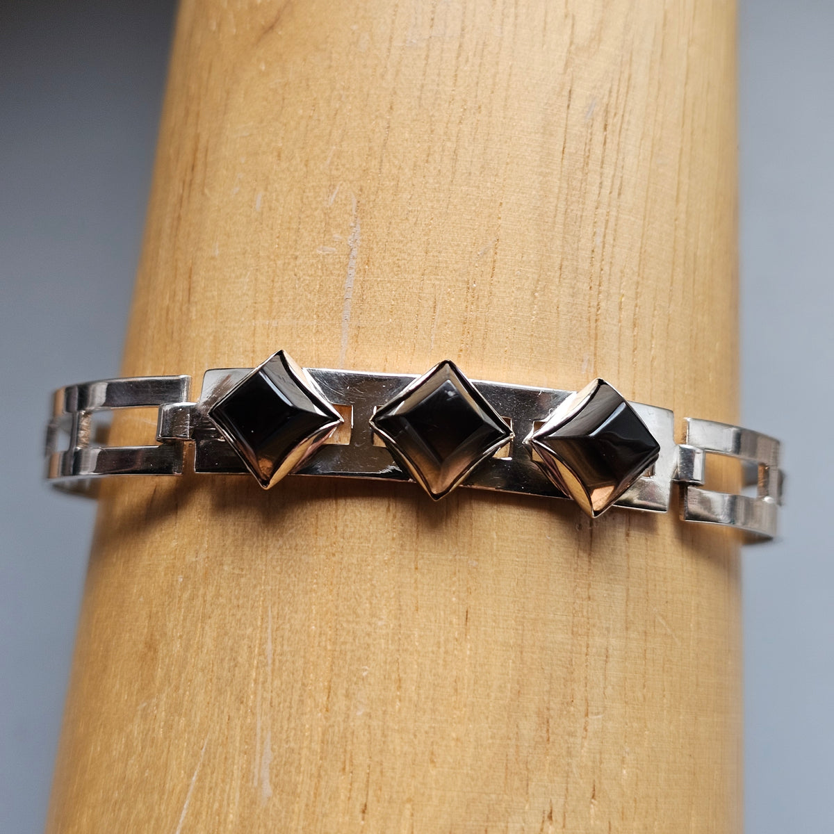 Vintage 1960s Turun Hopea Finnish Silver Smoky Quartz Modernist Bangle 1966