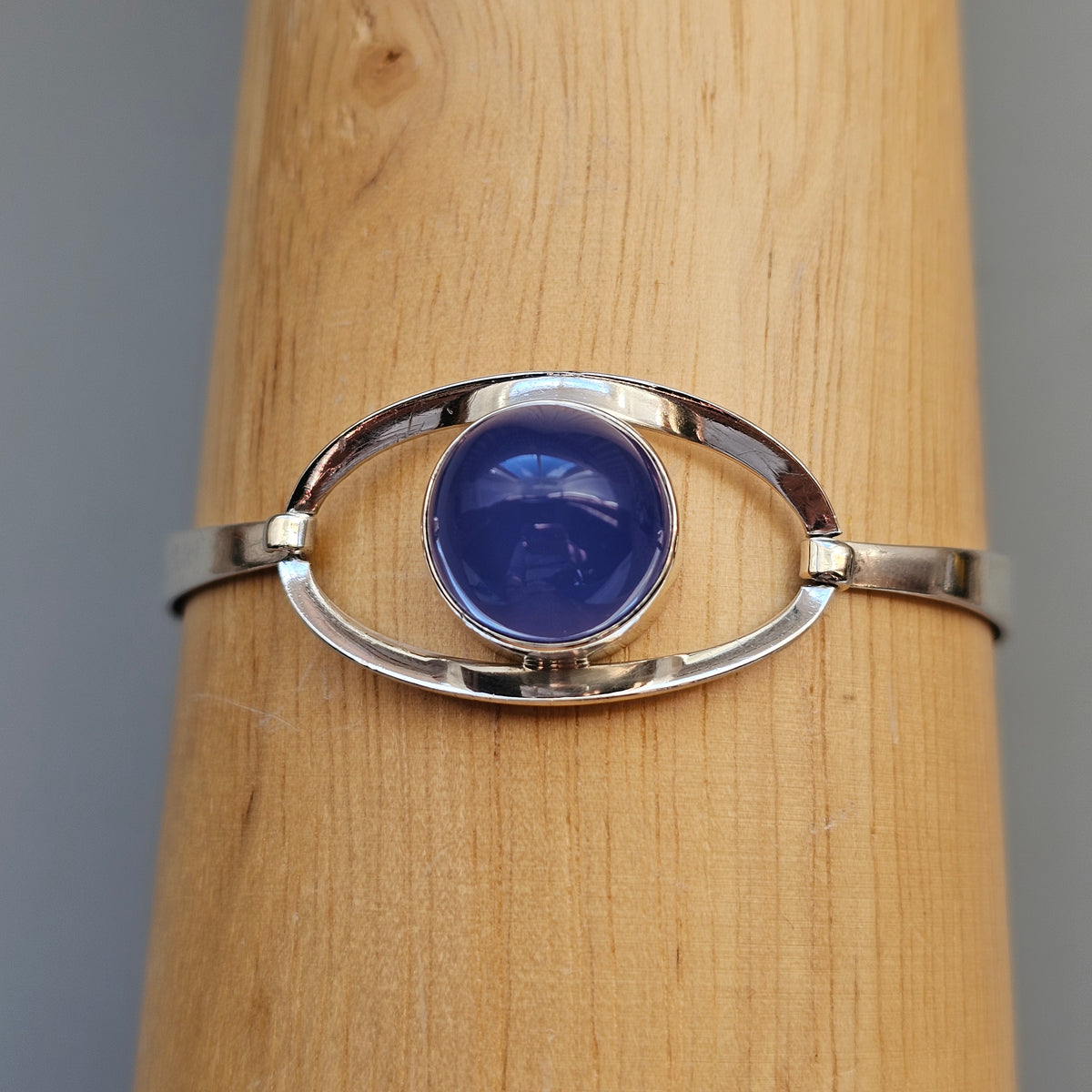 Vintage 1960s Erik Granit Finnish Silver Blue Agate Modernist Bangle 1965