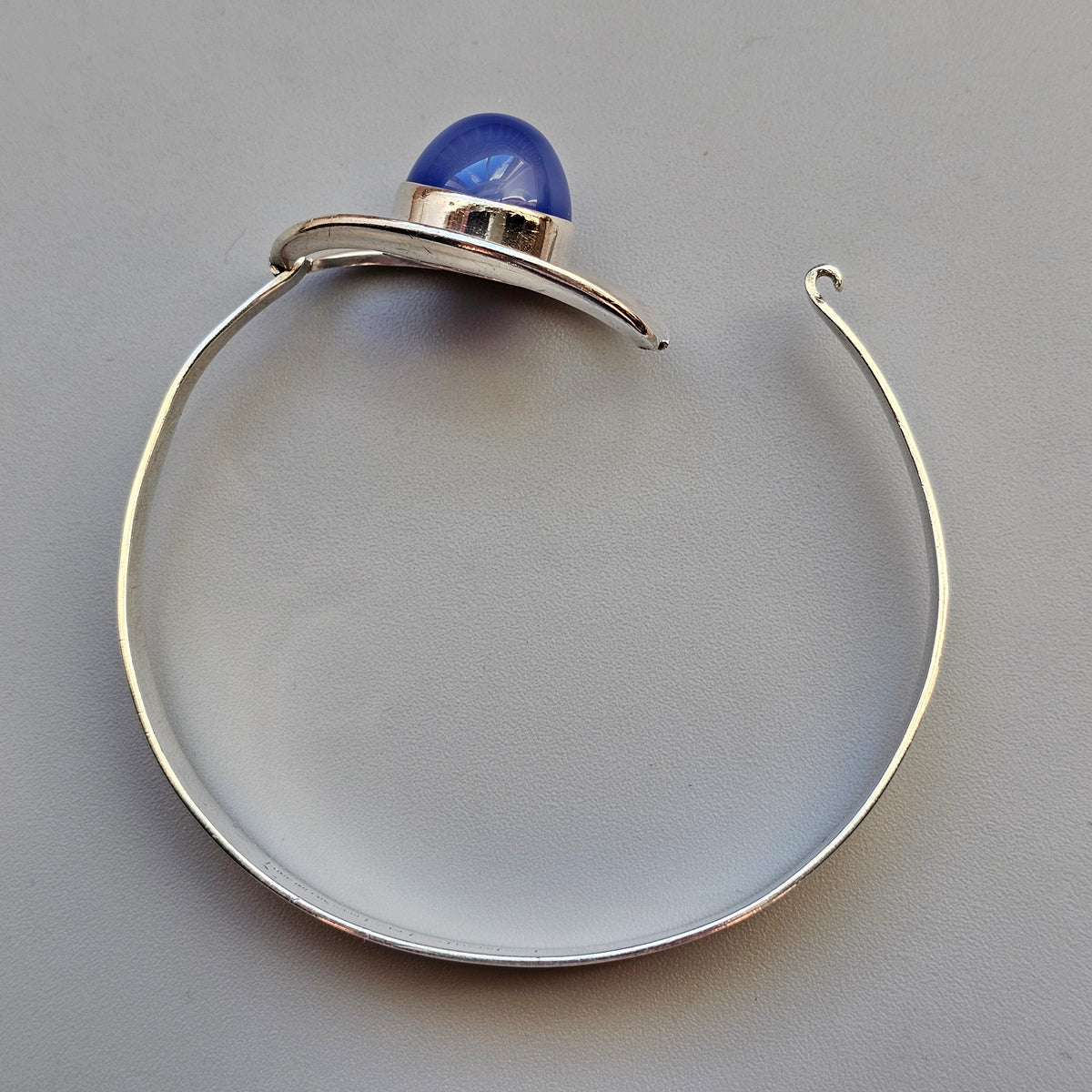 Vintage 1960s Erik Granit Finnish Silver Blue Agate Modernist Bangle 1965