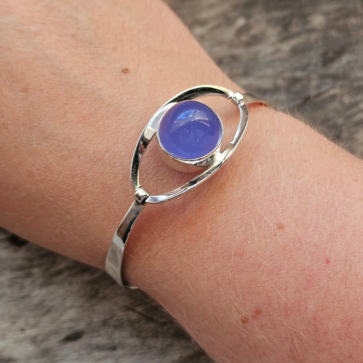 Vintage 1960s Erik Granit Finnish Silver Blue Agate Modernist Bangle 1965
