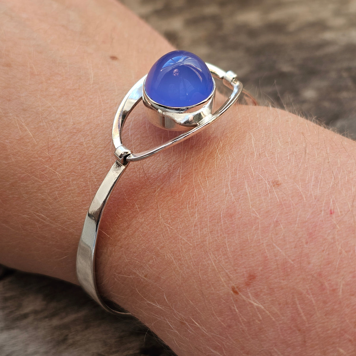 Vintage 1960s Erik Granit Finnish Silver Blue Agate Modernist Bangle 1965