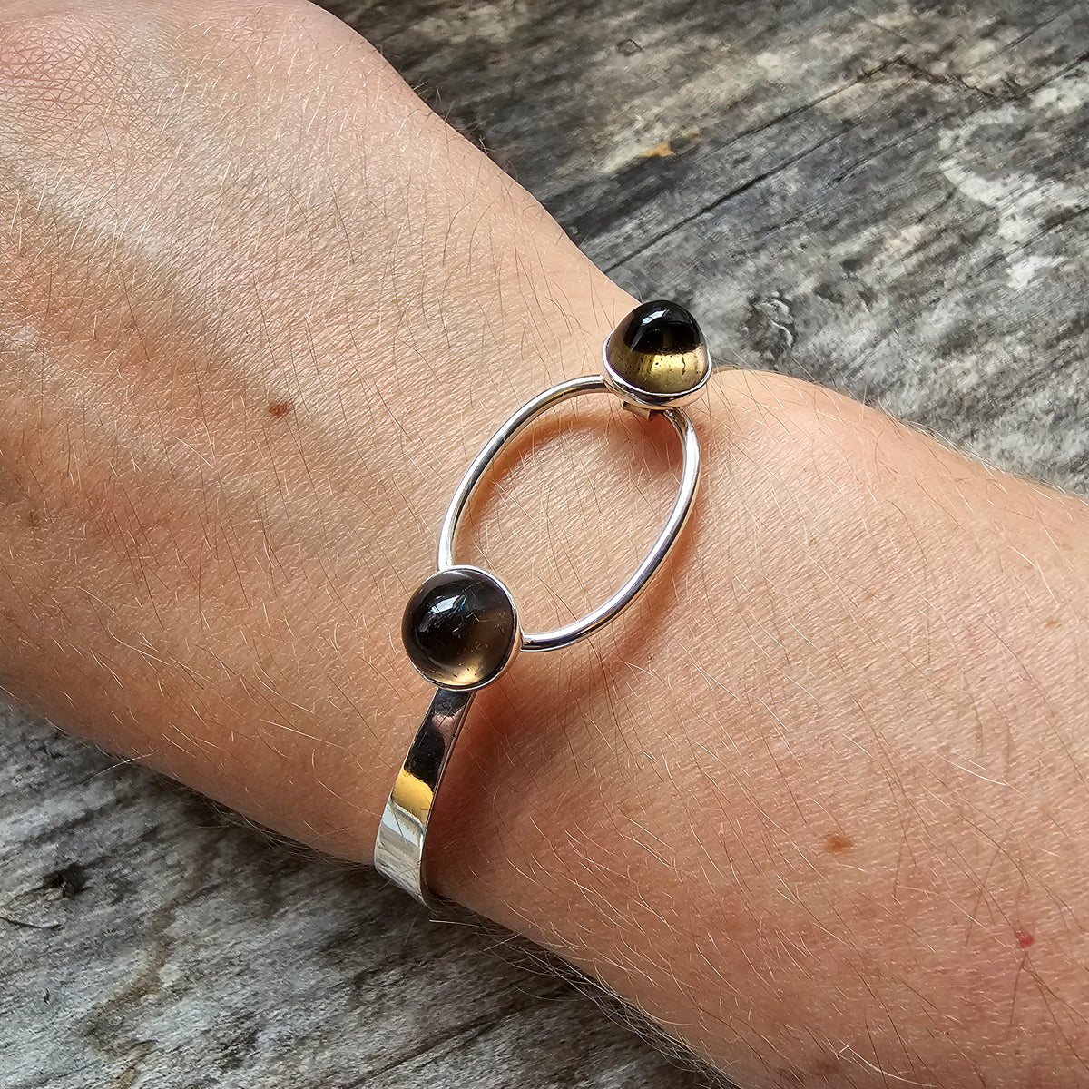Vintage 1960s Erik Granit Finnish Silver Double Smoky Quartz Bangle 1961
