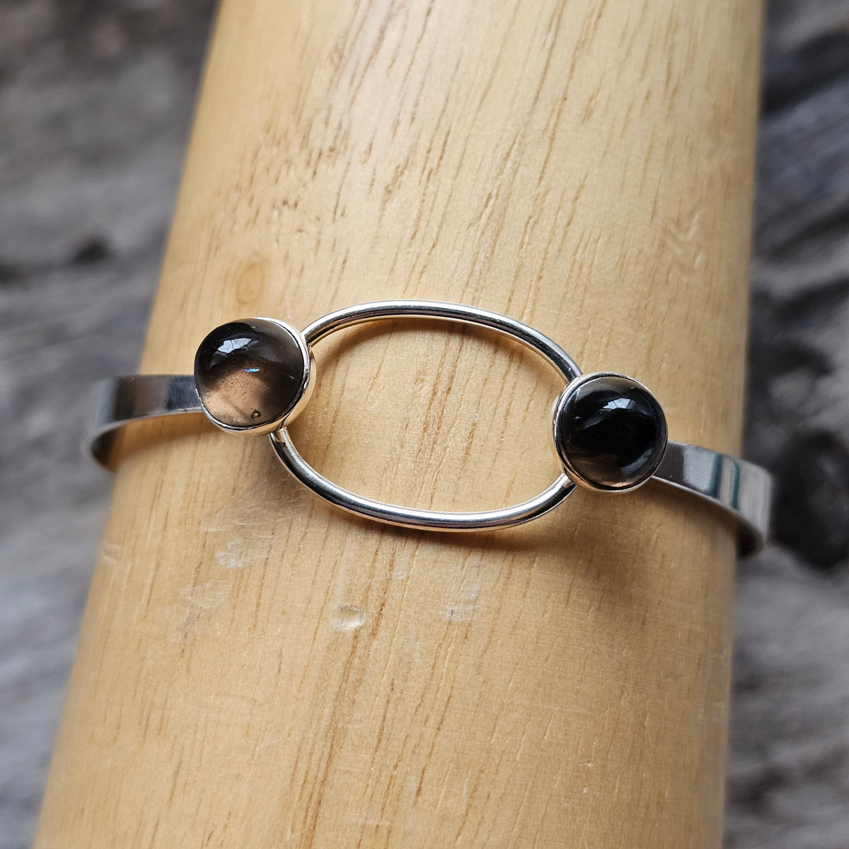 Vintage 1960s Erik Granit Finnish Silver Double Smoky Quartz Bangle 1961