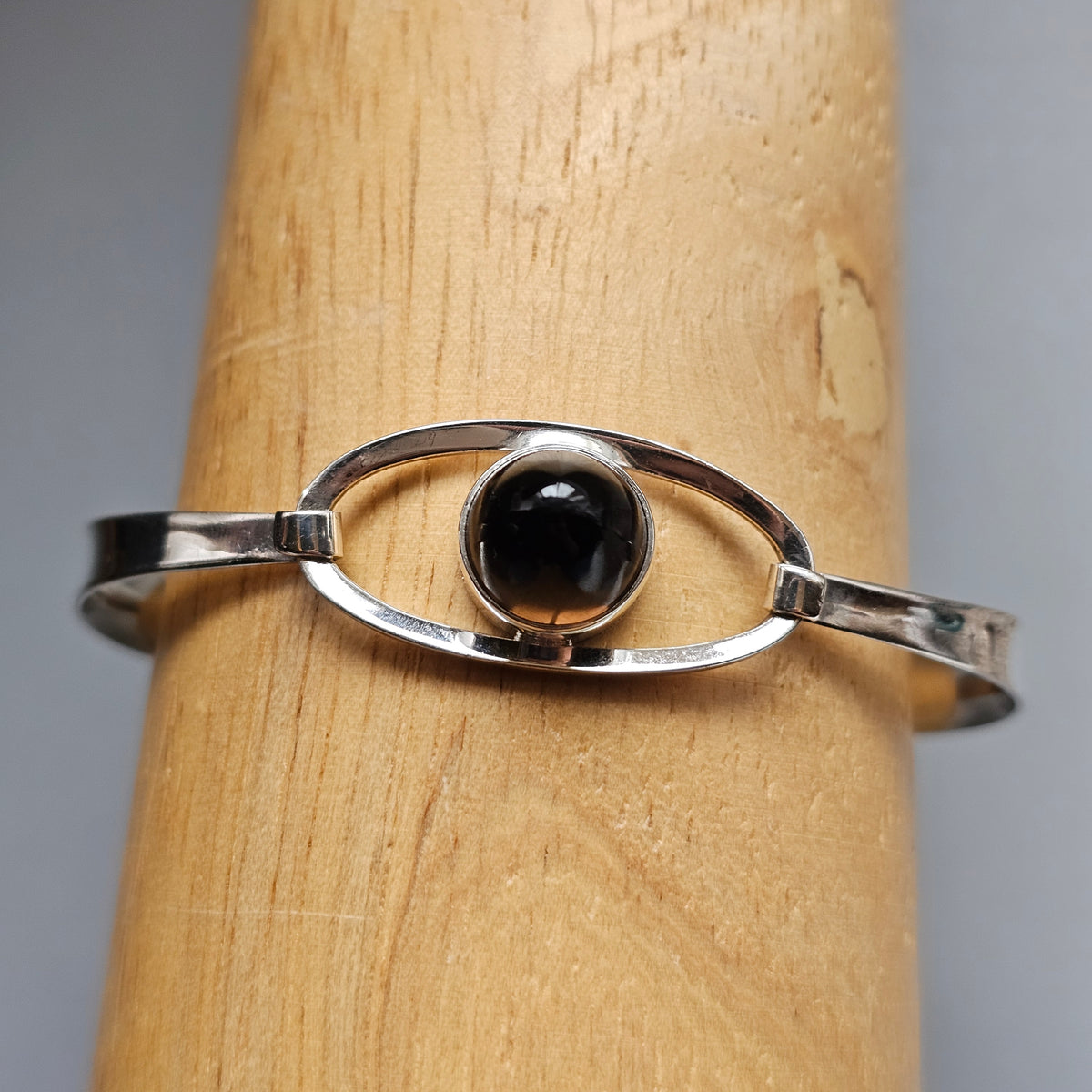 Vintage 1960s Erik Granit & Co Finnish Silver Smoky Quartz Oval Bangle 1965