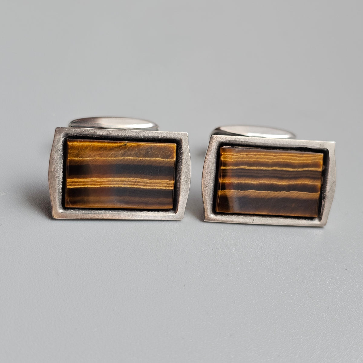 Vintage 1970s Finnish Silver Tiger's Eye Cufflinks by Martti Viikinniemi 1970