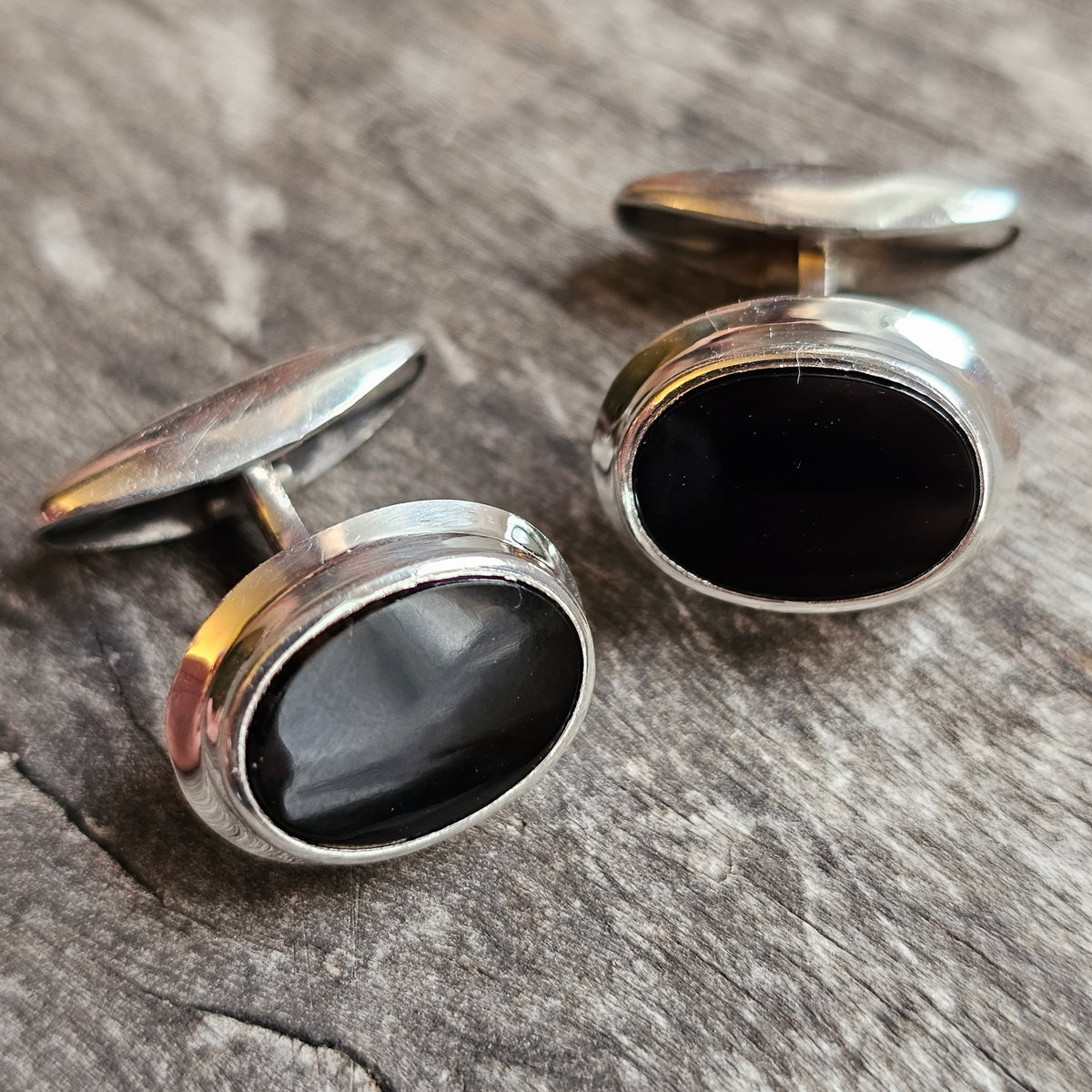 Vintage 1960s Martti Viikinniemi Finnish Silver Black Onyx Cufflinks 1966