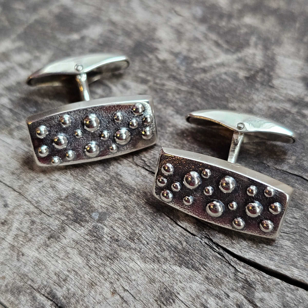 Vintage 1960s Turun Hopea Finnish Silver Bubble Modernist Cufflinks 1964
