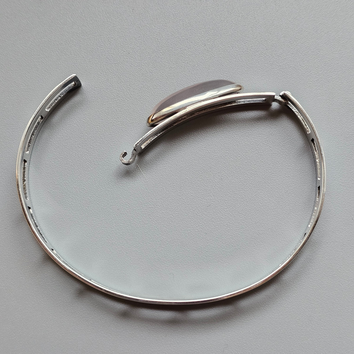 Vintage 1960s Turun Hopea Finnish Silver Rose Quartz Modernist Bracelet 1962