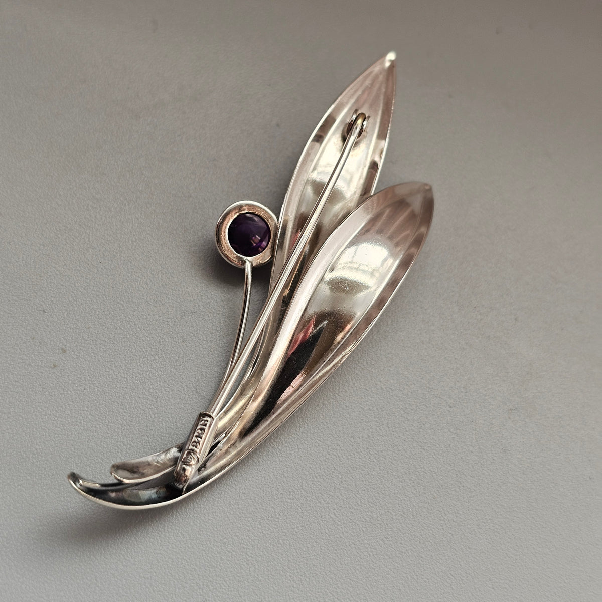 Vintage 60s Modernist Silver Amethyst Flower Brooch Elis Kauppi Kupittaan Kulta