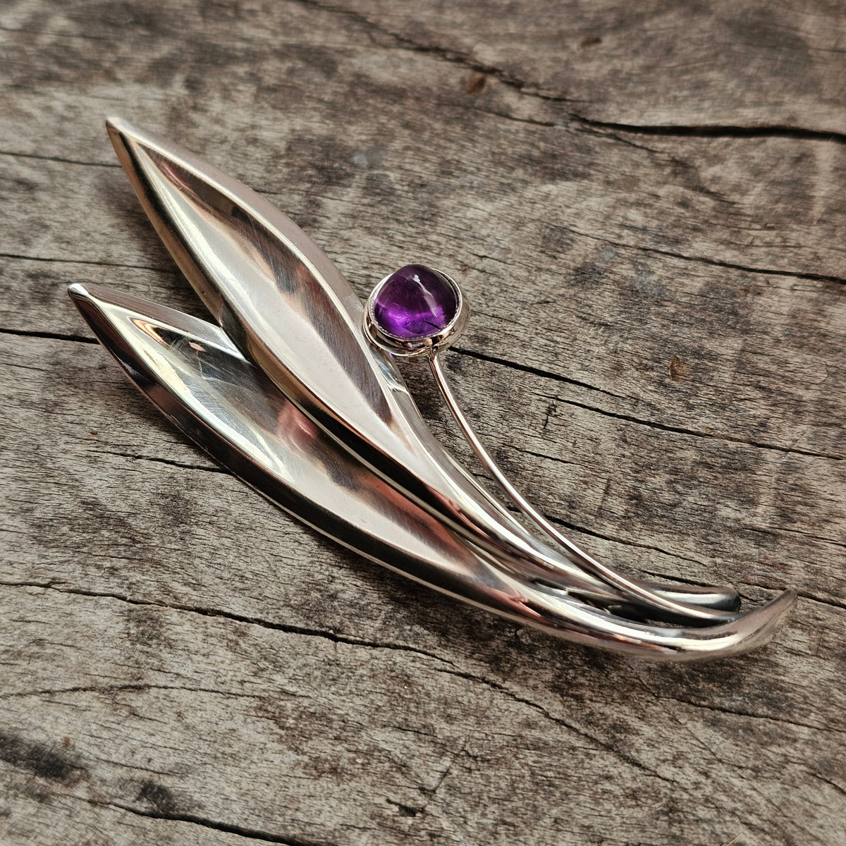 Vintage 60s Modernist Silver Amethyst Flower Brooch Elis Kauppi Kupittaan Kulta