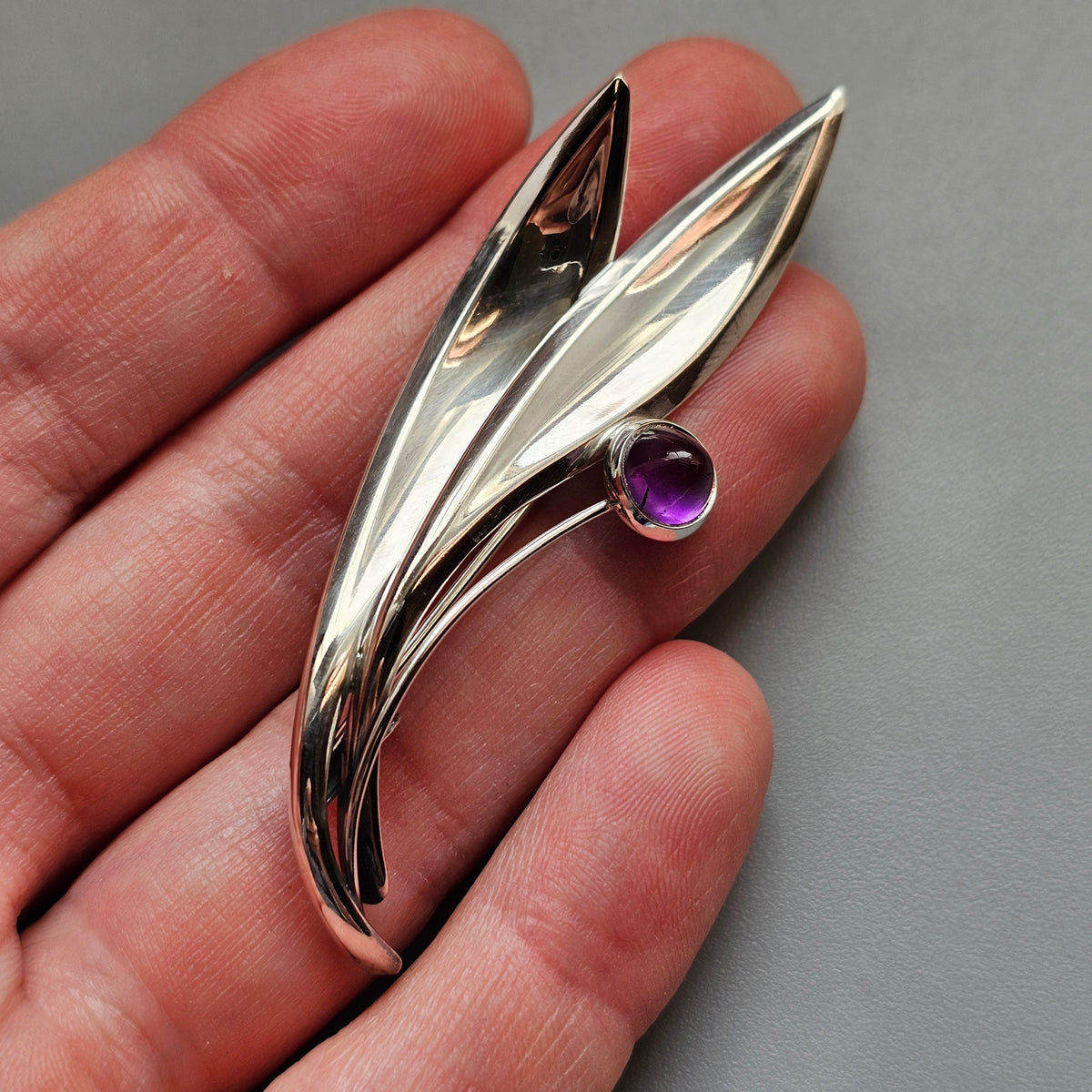 Vintage 60s Modernist Silver Amethyst Flower Brooch Elis Kauppi Kupittaan Kulta