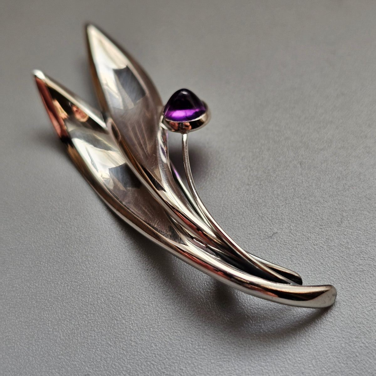 Vintage 60s Modernist Silver Amethyst Flower Brooch Elis Kauppi Kupittaan Kulta