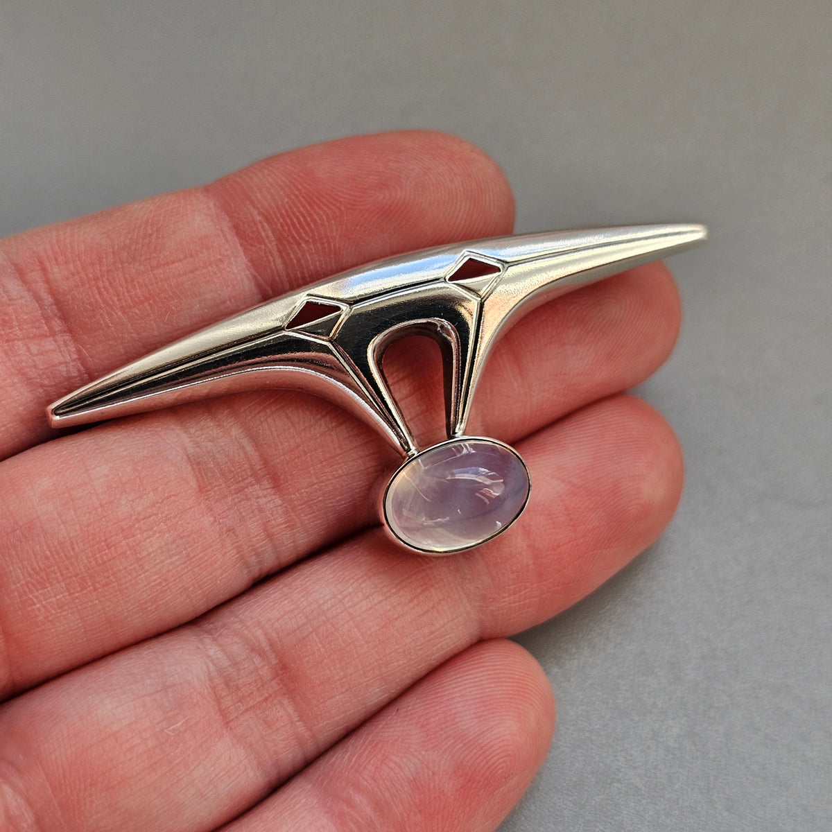 Vintage 1950s Elis Kauppi Finnish Silver Chalcedony Modernist Brooch 1959