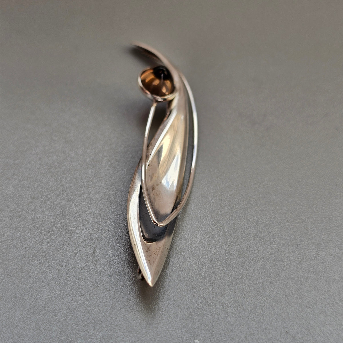 Smaller Finnish 1960s Modernist Silver Smoky Quartz Flower Brooch by Elis Kauppi Kupittaan Kulta 1960
