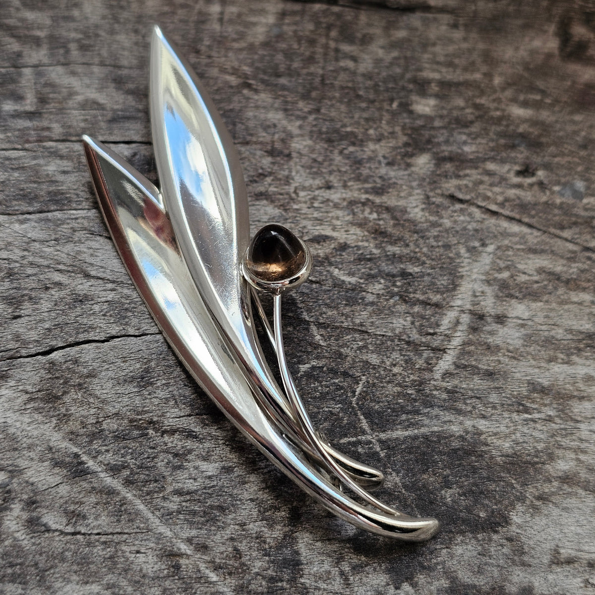 Vintage 60s Modernist Silver Smoky Quartz Flower Brooch Elis Kauppi Kupittaan Kulta 1963