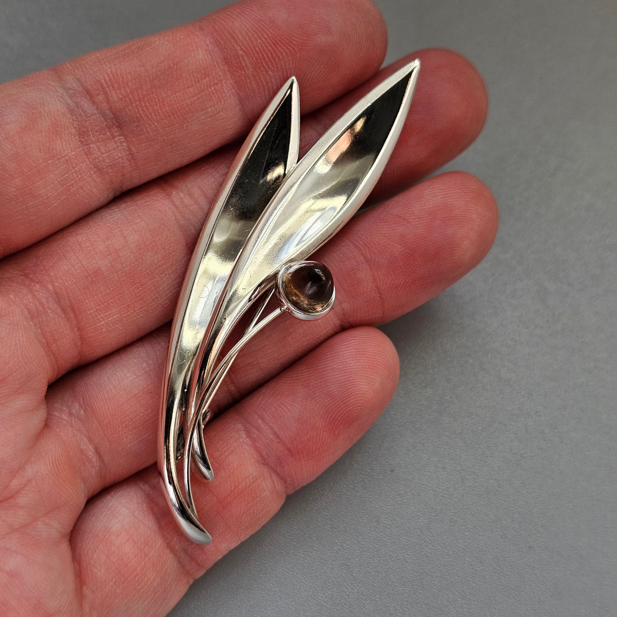 Vintage 60s Modernist Silver Smoky Quartz Flower Brooch Elis Kauppi Kupittaan Kulta 1963