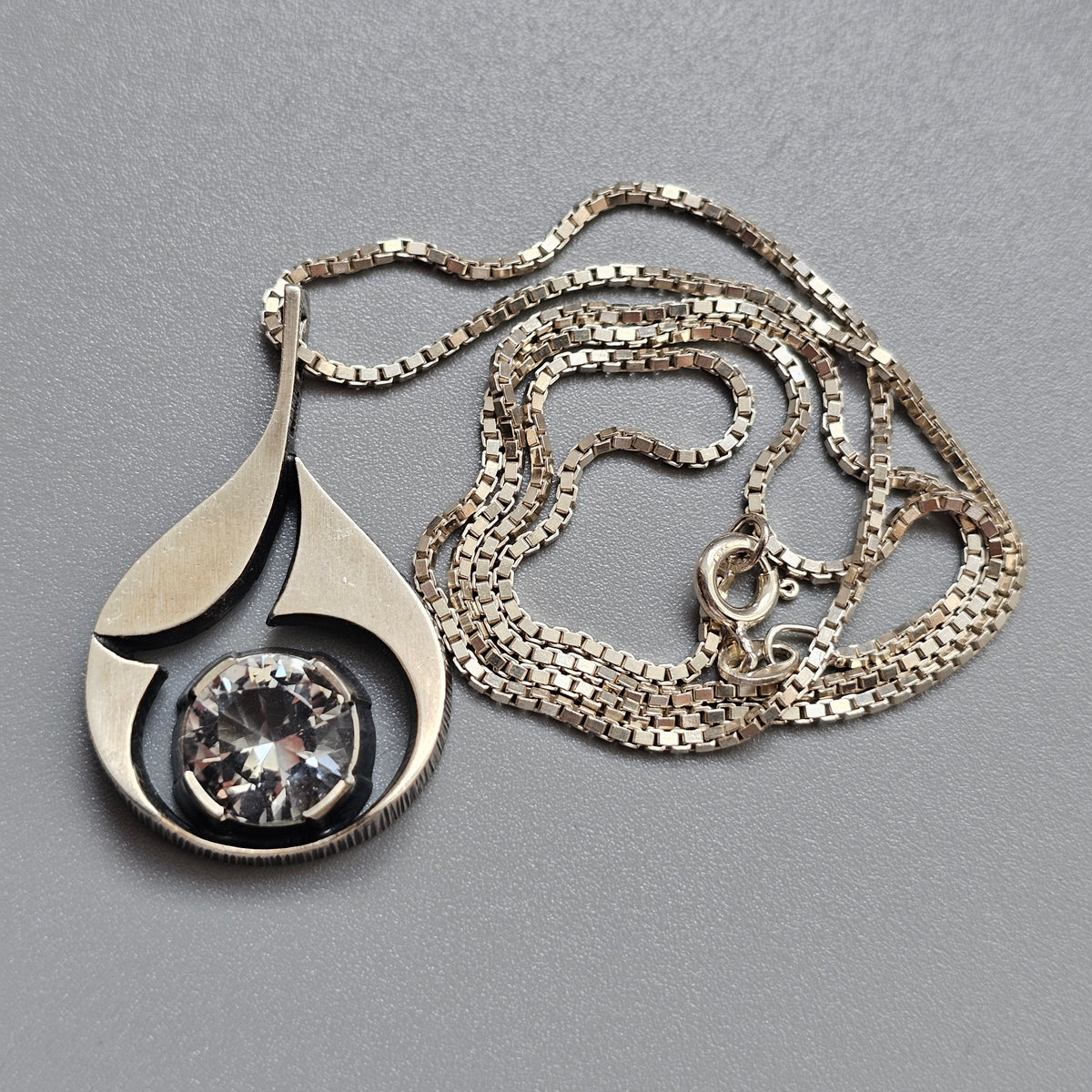 Vintage 1970s Karl Laine Finnish Sterling Silver Rock Crystal Necklace