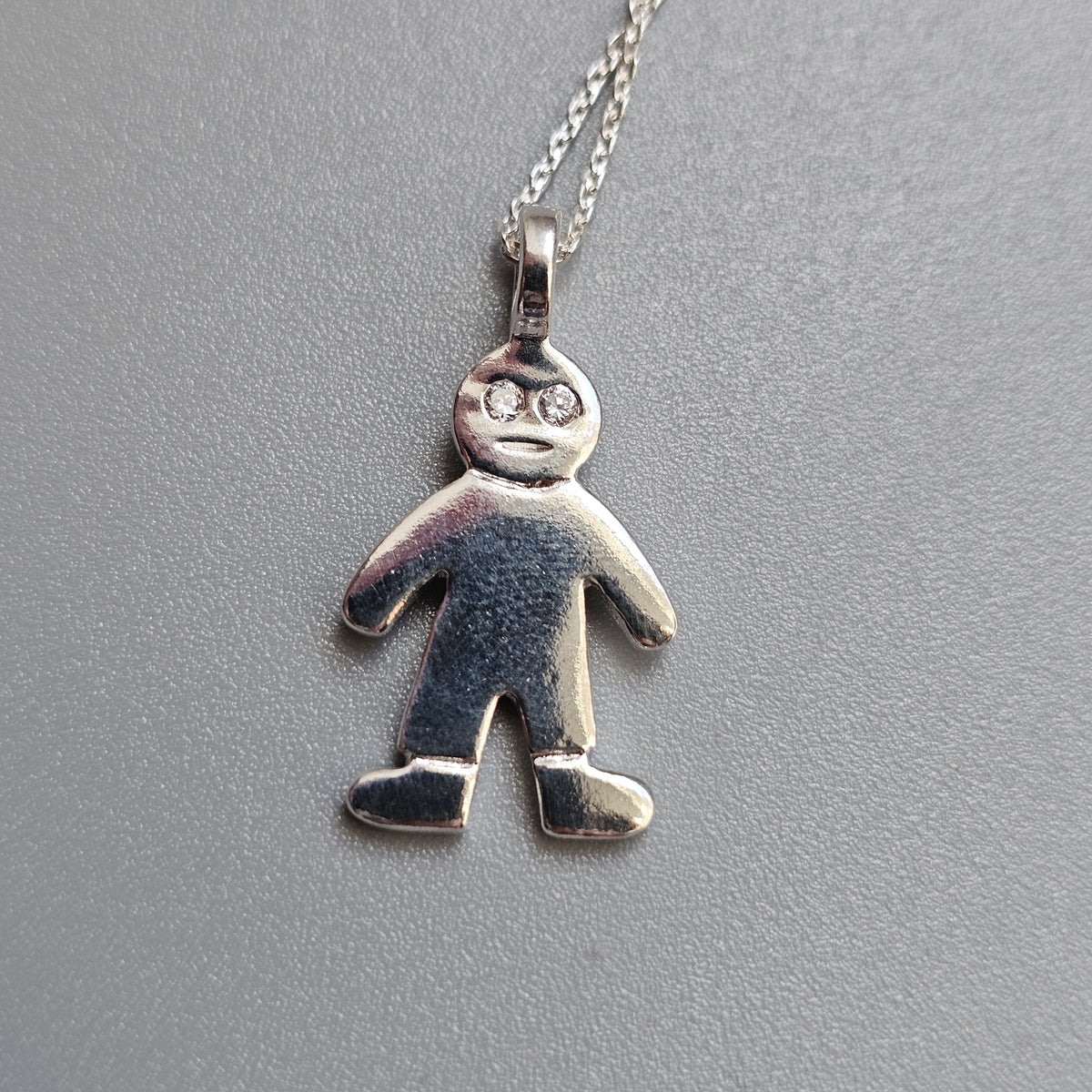 Contemporary Finnish Sterling Silver Cubic Zirconia Human Figure Necklace