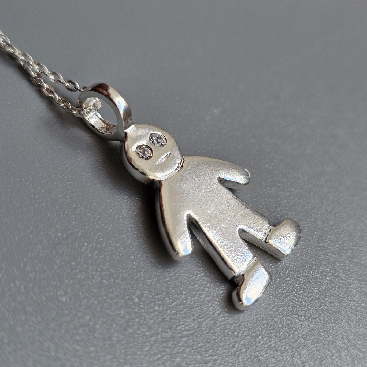 Contemporary Finnish Sterling Silver Cubic Zirconia Human Figure Necklace