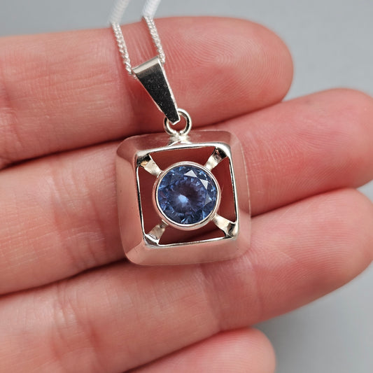 Vintage Finnish Sterling Silver Synthetic Blue Spinel Modernist Necklace