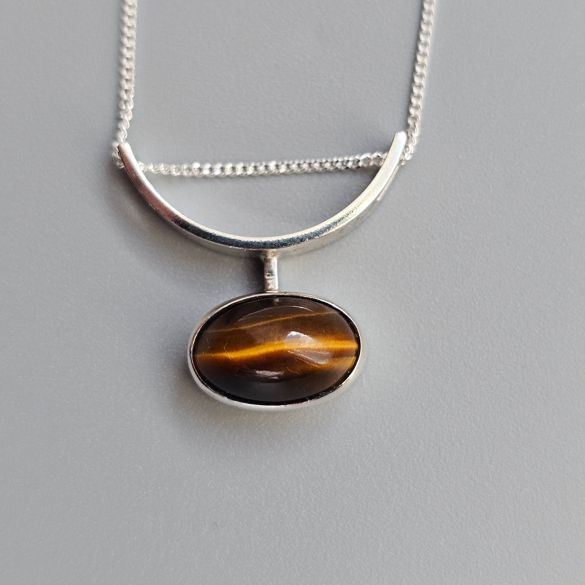 Vintage Martti Viikinniemi Finnish Silver Tiger's Eye Modernist Necklace