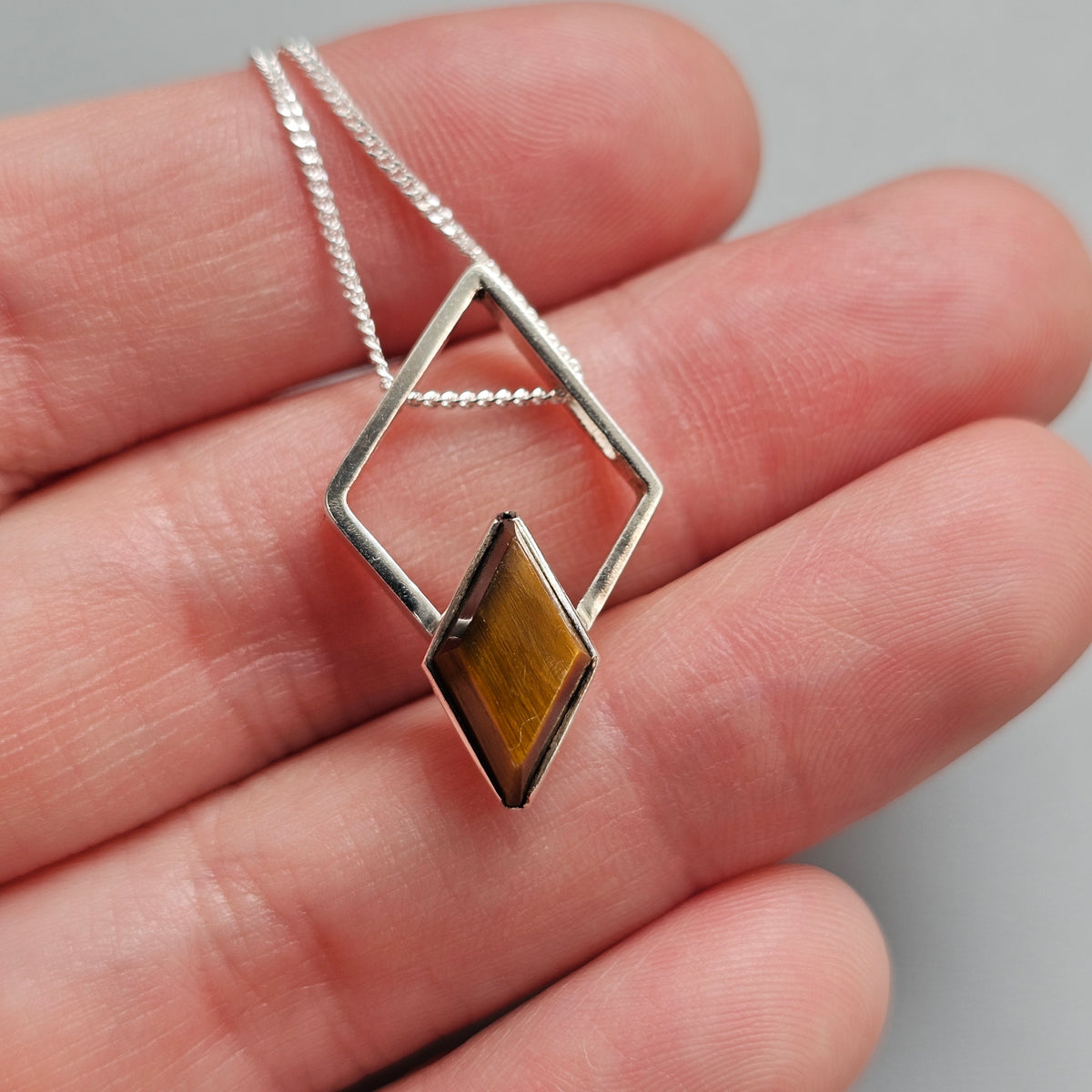 Vintage Martti Viikinniemi Finnish Silver Tiger's Eye Geometric Necklace