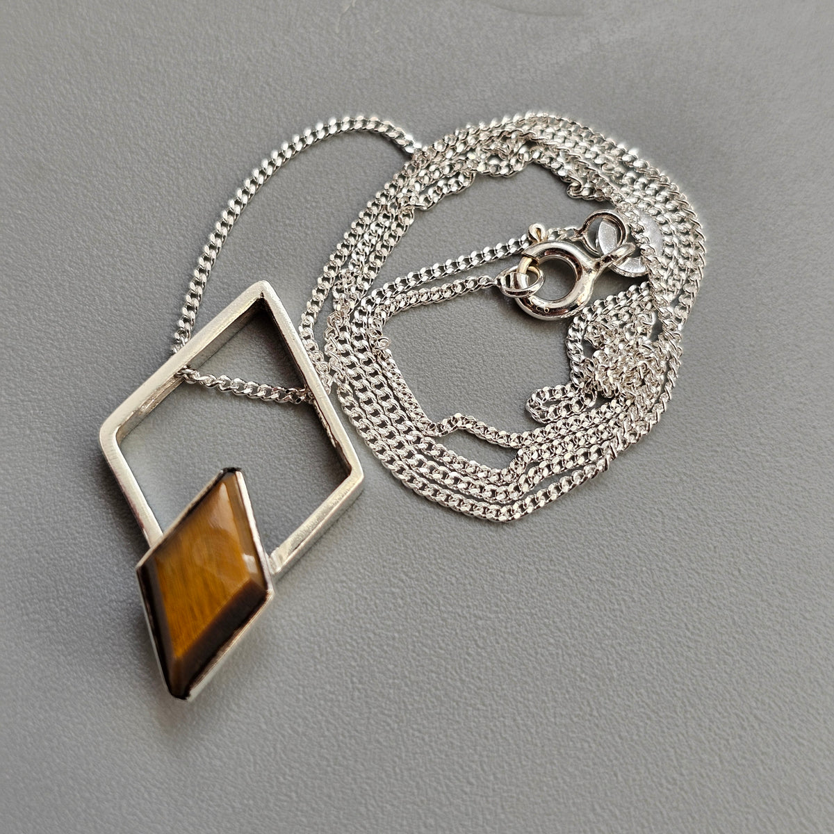 Vintage Martti Viikinniemi Finnish Silver Tiger's Eye Geometric Necklace