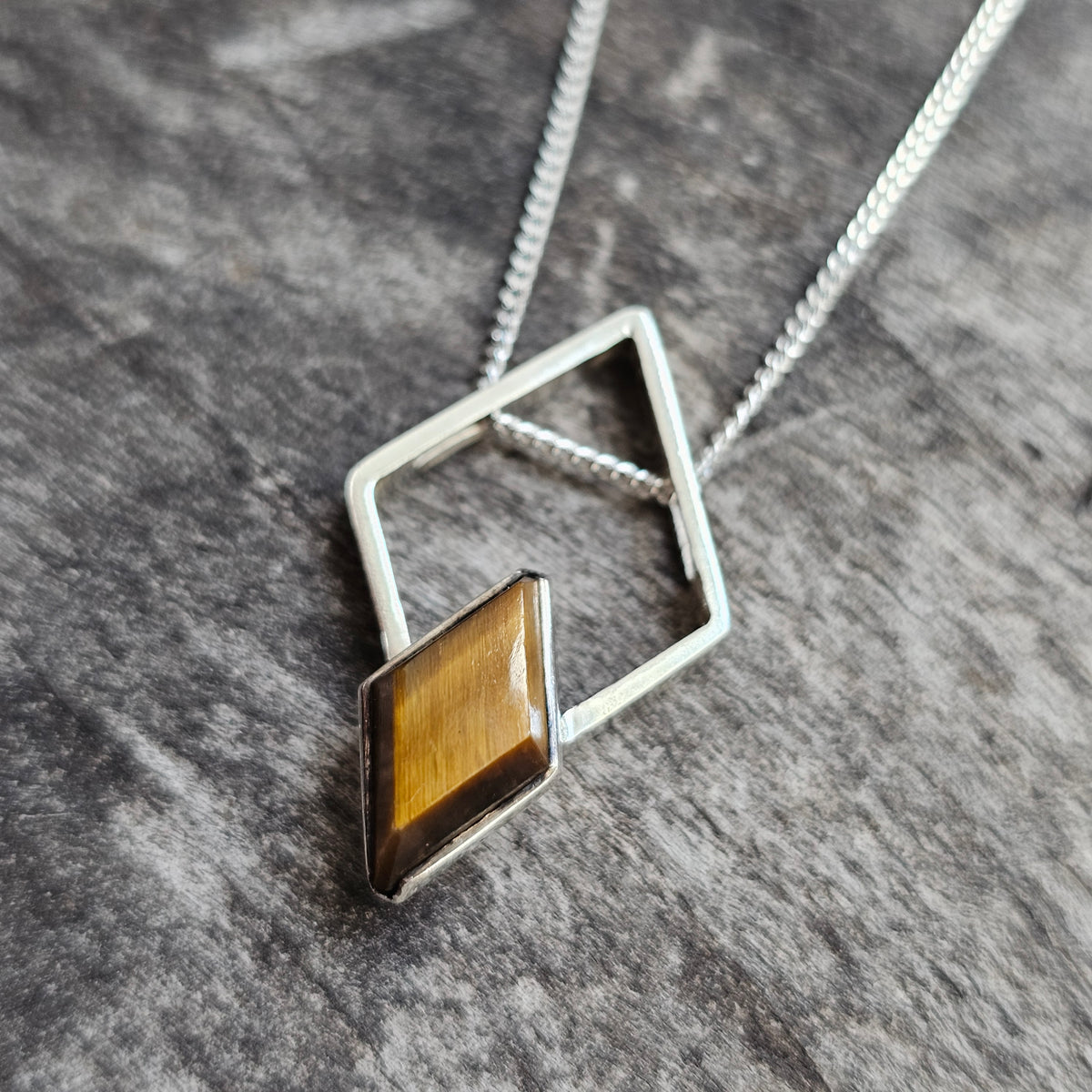 Vintage Martti Viikinniemi Finnish Silver Tiger's Eye Geometric Necklace