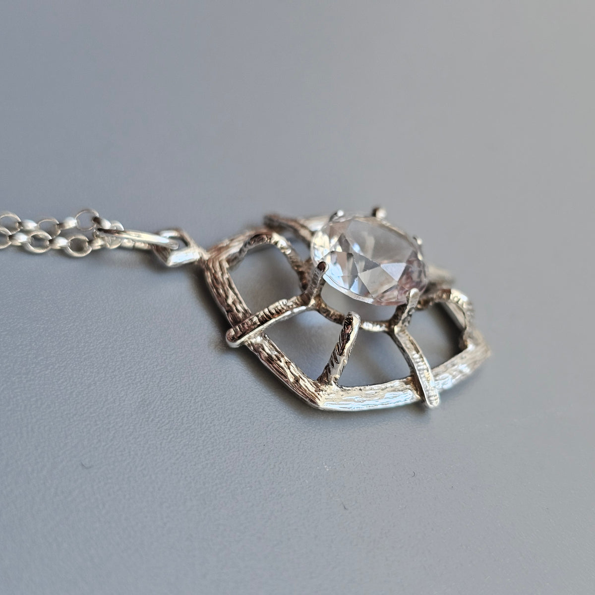 Vintage Finnish Modernist Silver Synthetic Spinel Necklace by Pekka Aulin Turkukorut