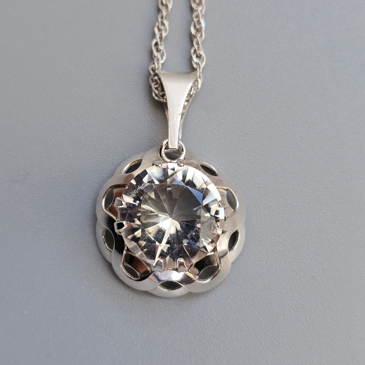 Vintage Finnish Modernist Sterling Silver Rock Crystal Necklace by Kultaseppä Salovaara