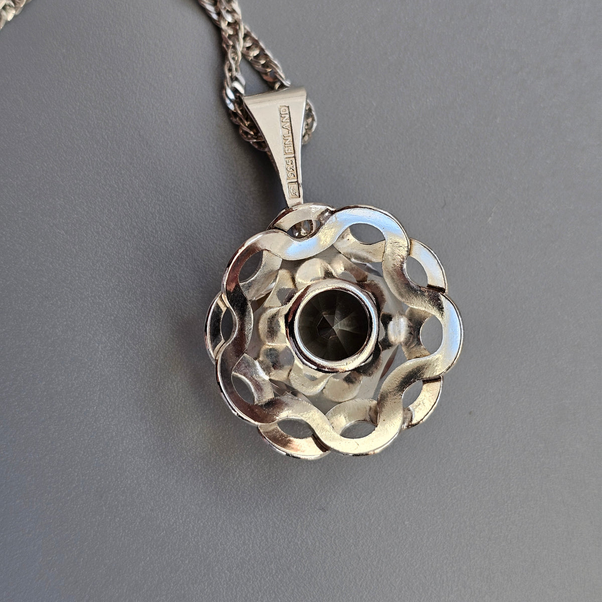 Vintage Finnish Modernist Sterling Silver Rock Crystal Necklace by Kultaseppä Salovaara